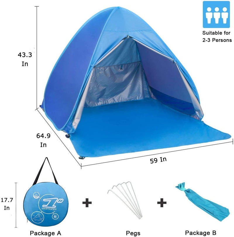 SUMELAY Pop Up Beach Tent Shade Sun Shelter UPF 50+ Canopy Cabana 2-3 Person for Adults Baby Kids Outdoor Activities Camping Fishing Hiking Picnic Touring (Blue) - Image 4