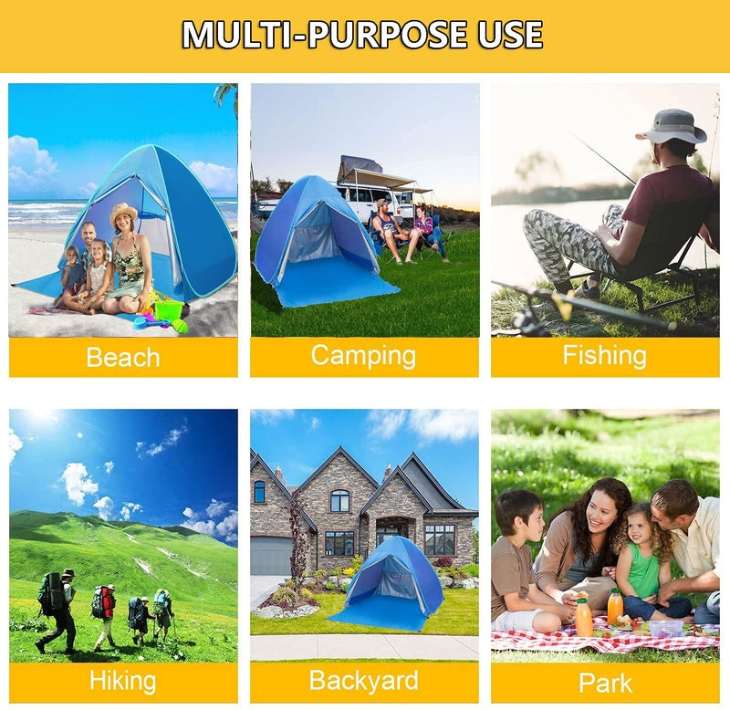 SUMELAY Pop Up Beach Tent Shade Sun Shelter UPF 50+ Canopy Cabana 2-3 Person for Adults Baby Kids Outdoor Activities Camping Fishing Hiking Picnic Touring (Blue) - Image 5