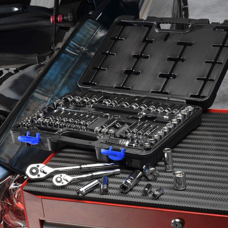 EPAuto 69 Pieces - 1/4" & 3/8" Drive Socket Set with Pear Head Ratchet, Chrome (92-824) - Image 3