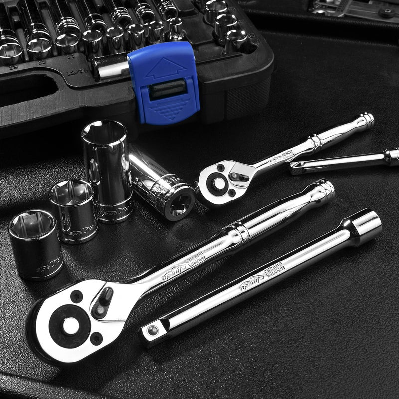 EPAuto 69 Pieces - 1/4" & 3/8" Drive Socket Set with Pear Head Ratchet, Chrome (92-824) - Image 4