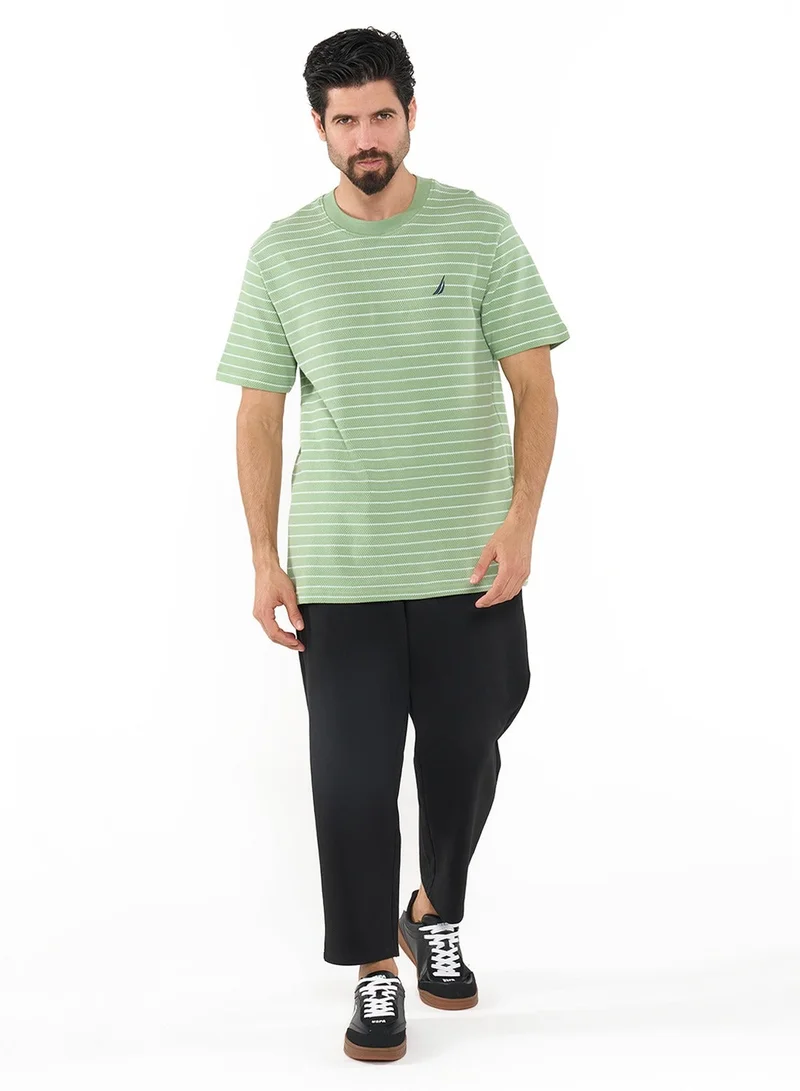NAUTICA Pistachio Striped Regular Fit Premium Cotton Crew Neck T-shirt for Men | Best Price UAE