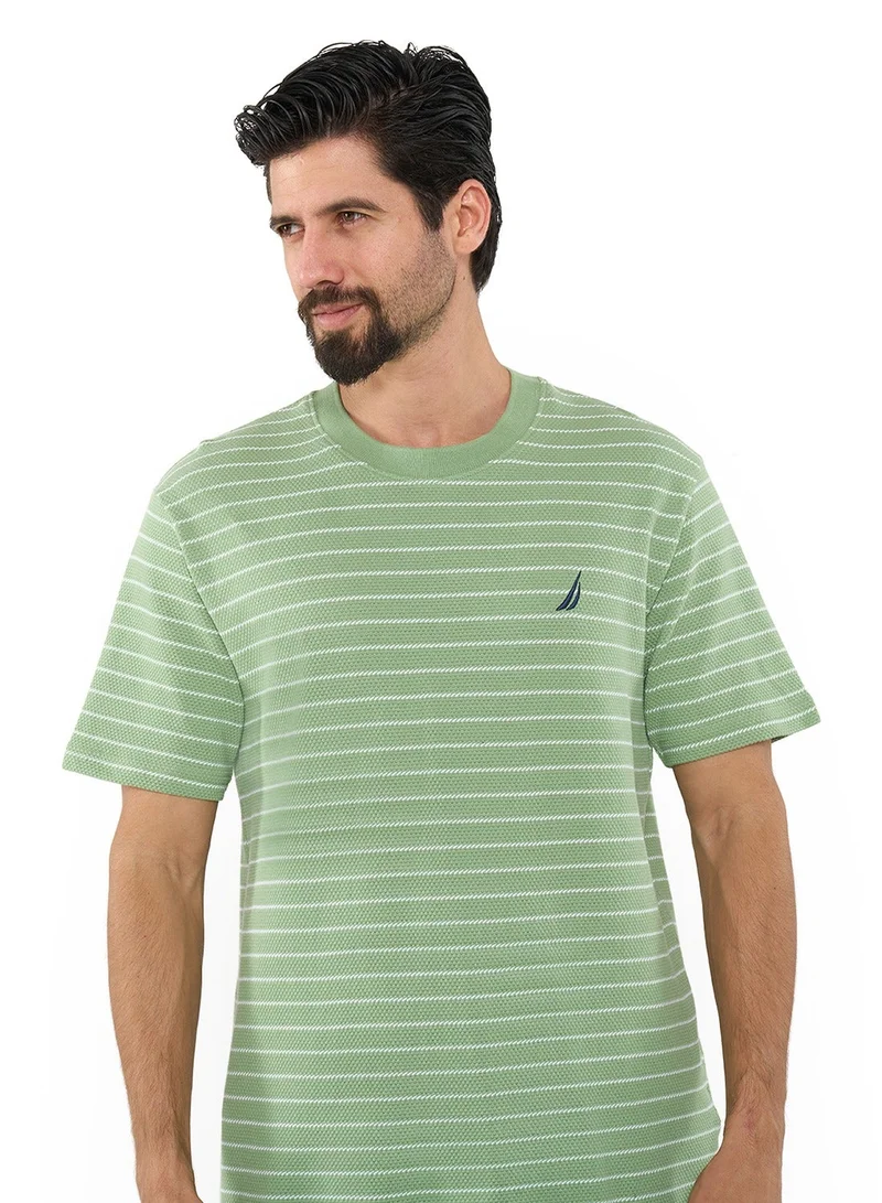 NAUTICA Pistachio Striped Regular Fit Premium Cotton Crew Neck T-shirt for Men | Best Price UAE