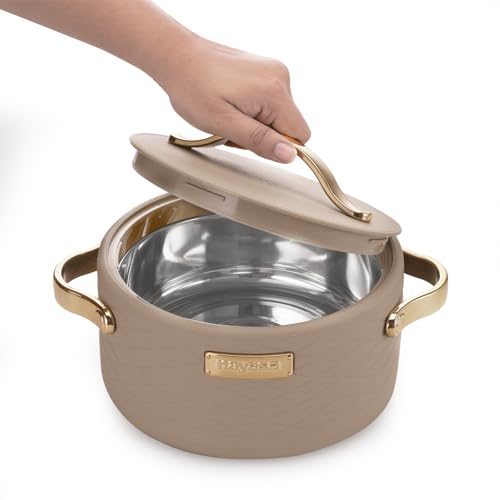 Nayasa Tyson Insulated Inner Steel Casserole Twin Set | 1500 ML | BPA Free | Food Grade |Use for Keeping Roti | Serving Dal, Chawal, Gravy | Hot Pot for Kitchen | Chapati Box | Light Brown - Image 3