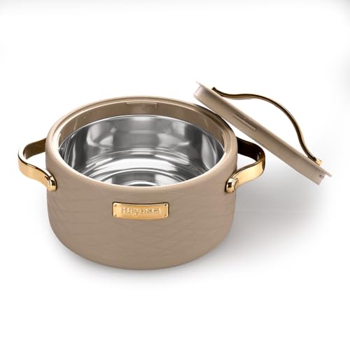 Nayasa Tyson Insulated Inner Steel Casserole Twin Set | 1500 ML | BPA Free | Food Grade |Use for Keeping Roti | Serving Dal, Chawal, Gravy | Hot Pot for Kitchen | Chapati Box | Light Brown - Image 2