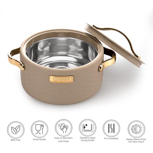 Nayasa Tyson Insulated Inner Steel Casserole Twin Set | 1500 ML | BPA Free | Food Grade |Use for Keeping Roti | Serving Dal, Chawal, Gravy | Hot Pot for Kitchen | Chapati Box | Light Brown - Image 4