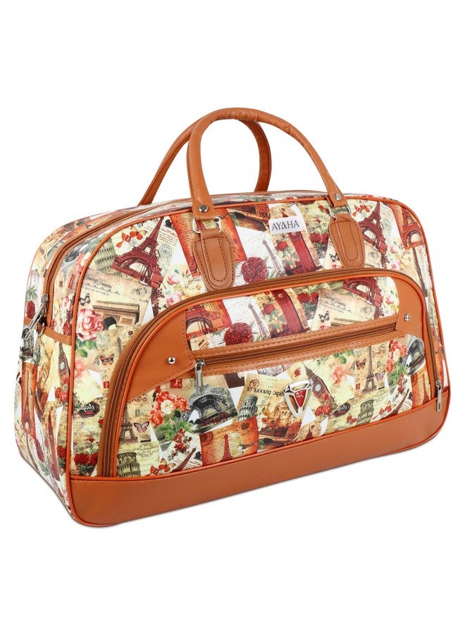 Ayaha Polyurethane Printed Duffel Bag for Men and Women - Large Weekender Travel Bag, Stylish Hand Luggage, 29 Litres, 54.5x21.5x24.5cm, Tan - Image 1