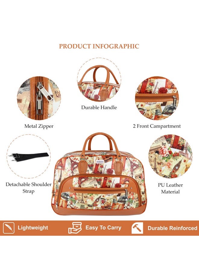 Ayaha Polyurethane Printed Duffel Bag for Men and Women - Large Weekender Travel Bag, Stylish Hand Luggage, 29 Litres, 54.5x21.5x24.5cm, Tan - Image 3