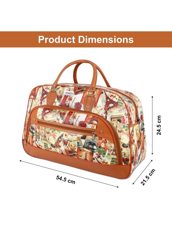 Ayaha Polyurethane Printed Duffel Bag for Men and Women - Large Weekender Travel Bag, Stylish Hand Luggage, 29 Litres, 54.5x21.5x24.5cm, Tan - Image 5