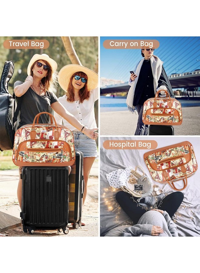 Ayaha Polyurethane Printed Duffel Bag for Men and Women - Large Weekender Travel Bag, Stylish Hand Luggage, 29 Litres, 54.5x21.5x24.5cm, Tan - Image 4