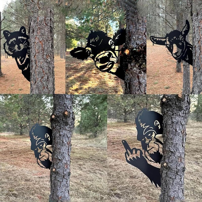 Peeking Middle Finger Bigfoot Metal Sign Outdoor Garden Fence Courtyard Terrace Fun Decoration Black 38cm - Image 4