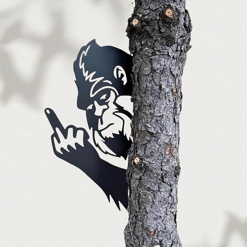 Peeking Middle Finger Bigfoot Metal Sign Outdoor Garden Fence Courtyard Terrace Fun Decoration Black 38cm - Image 2