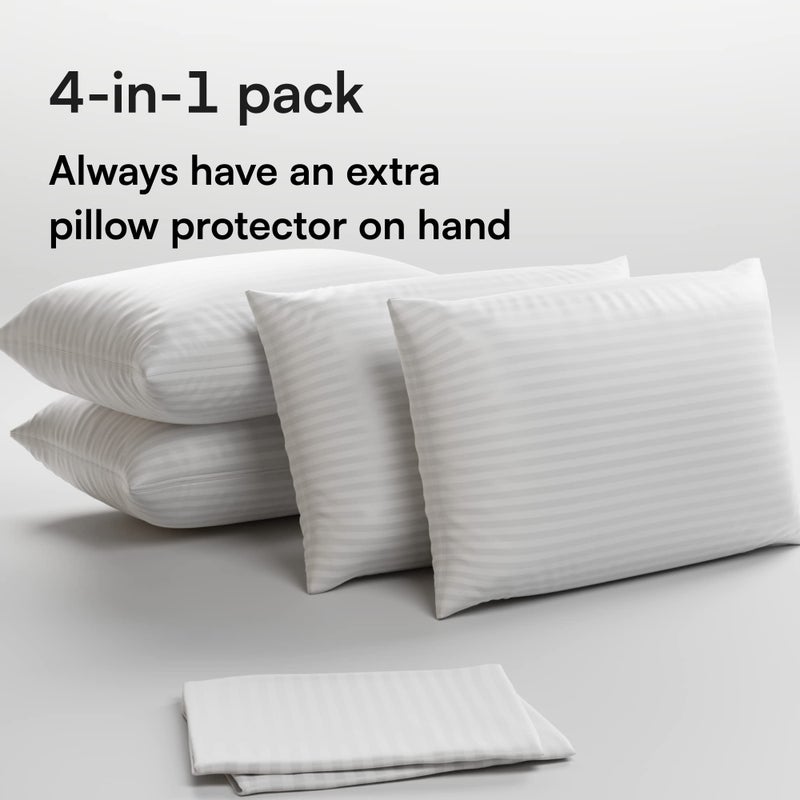 Niagara Sleep Soluti Niagara Sleep Solution 100% Cotton Anti Allergy 4 Pack Pillow Protectors Standard 20x26 Inches 3-4 Micron Pore Size Feather Proof Premium Tight Weave Cases Covers Zippered Breathable Non Noisy  - Image 3