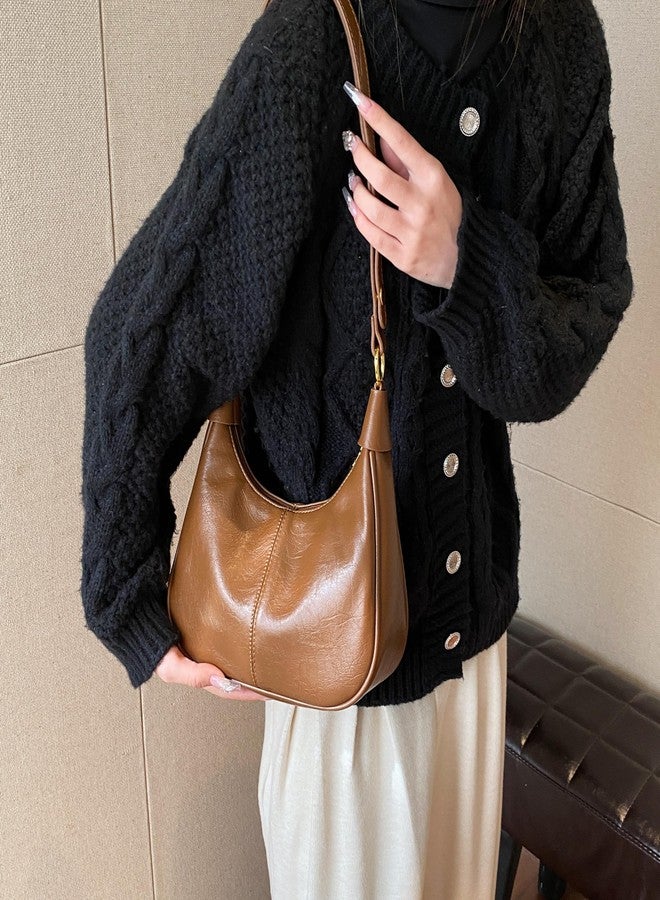 JYG Small Hobo Bags for Women Retro Crescent Shoulder Purse Fall Soft Crossbody Handbag 2025, Brown, 9.8" X 3.5" X 8.3" - Image 2