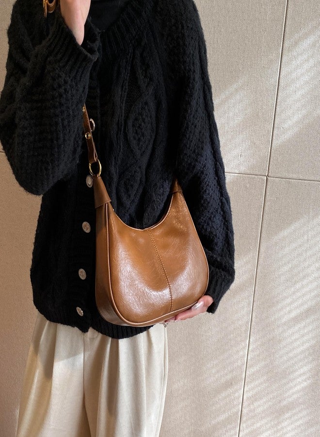 JYG Small Hobo Bags for Women Retro Crescent Shoulder Purse Fall Soft Crossbody Handbag 2025, Brown, 9.8" X 3.5" X 8.3" - Image 3