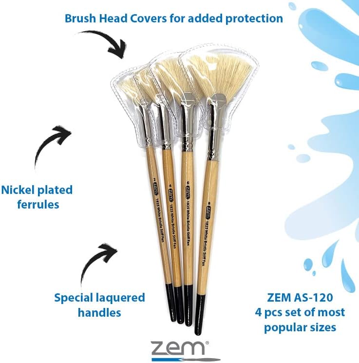 ZEM Brush White Hog Bristle Stiff Fan Brush Set Size 2,4,6,8 - Image 2