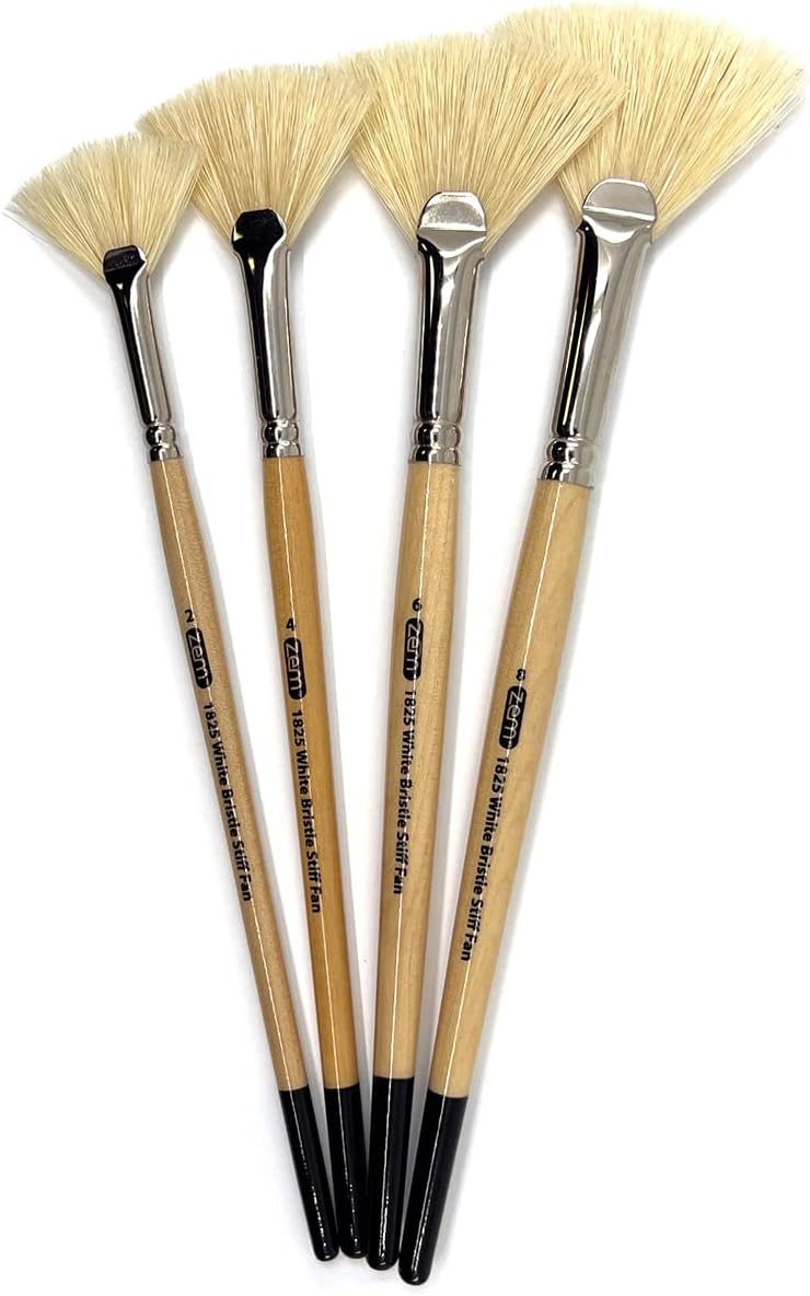 ZEM Brush White Hog Bristle Stiff Fan Brush Set Size 2,4,6,8 - Image 5