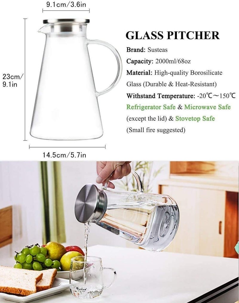 Cloudsell Glass Jug 1.8 Litre Water jug with lid, Borosilicate Glass Airtight Lid, 1800 ml, Transparent, Pack of 1 - Image 5