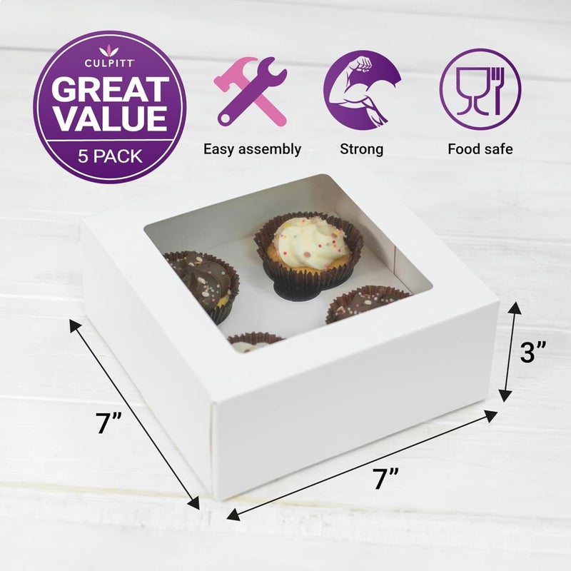 Culpitt 4 Hole Cupcake Box, 5 Pack, White Cupcake Boxes For Carrying And Displaying Tasty Muffins, Fairy Cakes, And Treats - Image 2