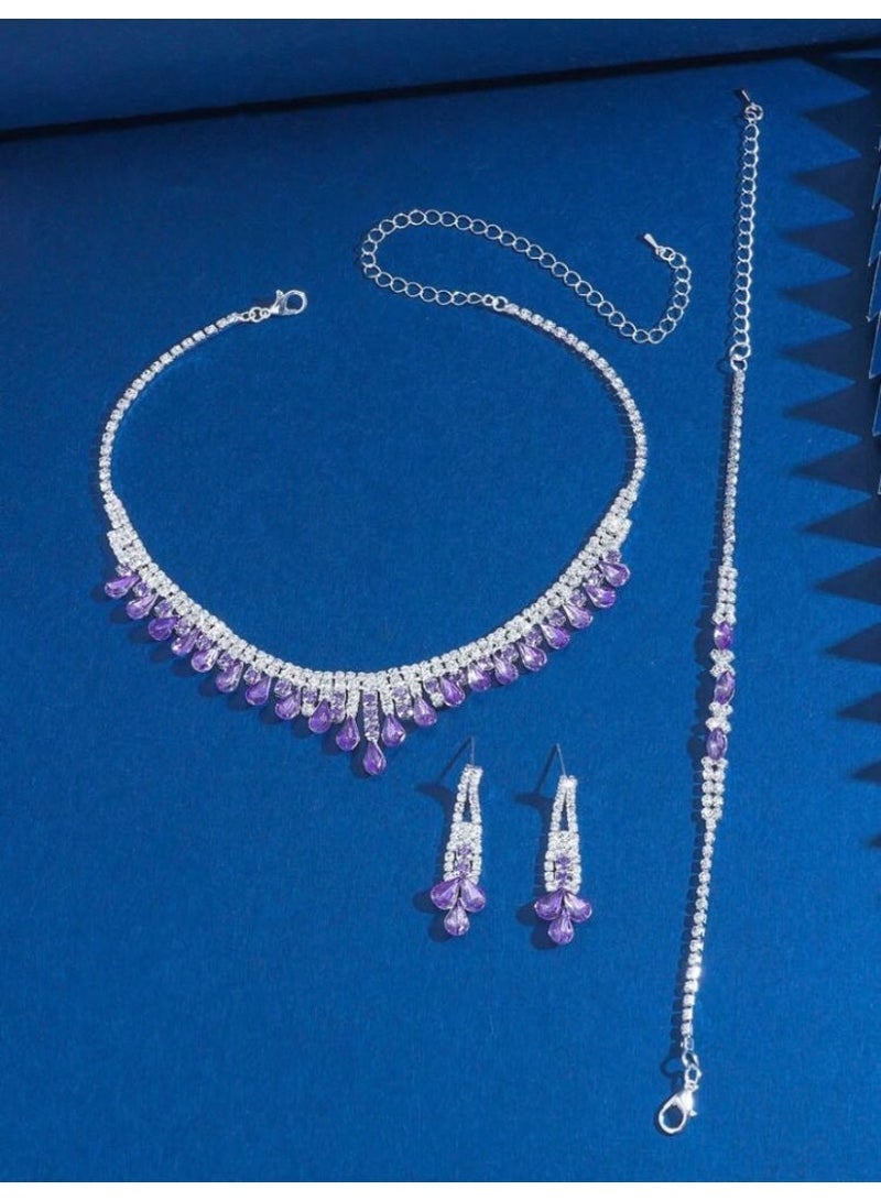 JewelryPalace 3 Pcs Zirconia Jewelry Set For Women, Necklace And Earrings And Bracelet Set, Elegant Occasion Accessories - Image 4
