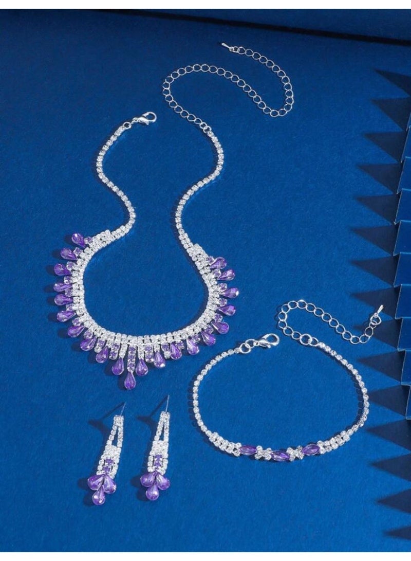 JewelryPalace 3 Pcs Zirconia Jewelry Set For Women, Necklace And Earrings And Bracelet Set, Elegant Occasion Accessories - Image 5