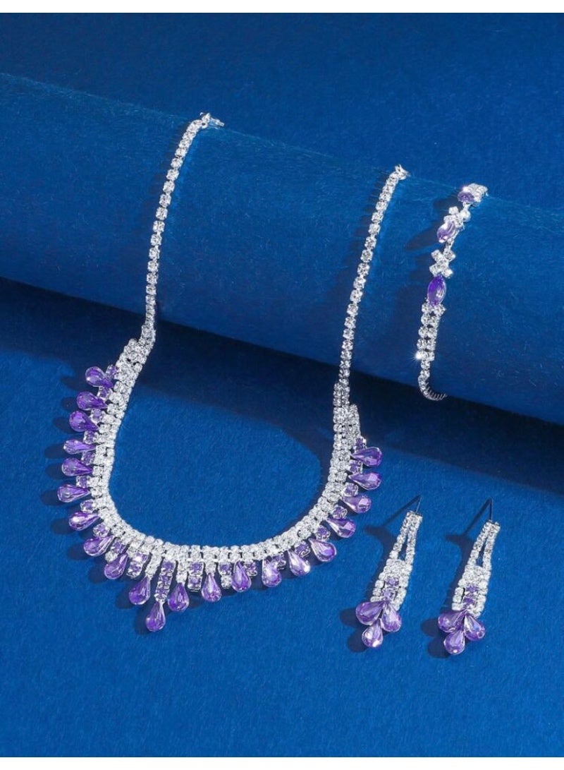 JewelryPalace 3 Pcs Zirconia Jewelry Set For Women, Necklace And Earrings And Bracelet Set, Elegant Occasion Accessories - Image 3