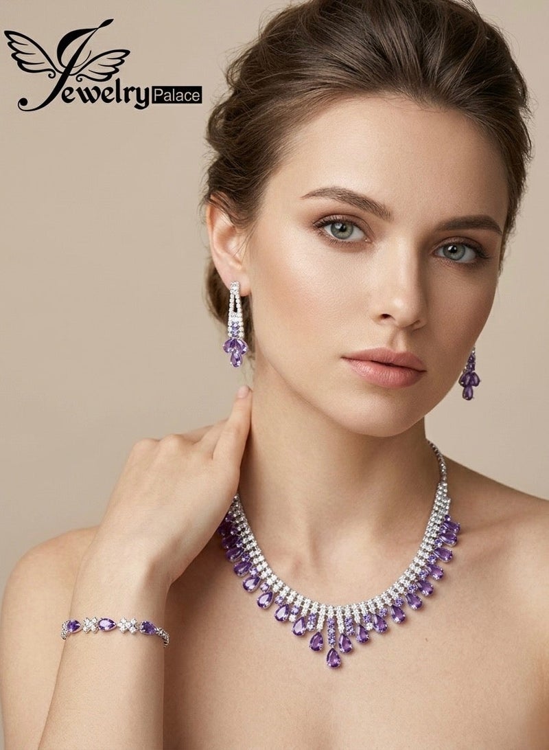 JewelryPalace 3 Pcs Zirconia Jewelry Set For Women, Necklace And Earrings And Bracelet Set, Elegant Occasion Accessories - Image 1