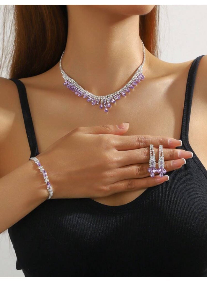 JewelryPalace 3 Pcs Zirconia Jewelry Set For Women, Necklace And Earrings And Bracelet Set, Elegant Occasion Accessories - Image 2