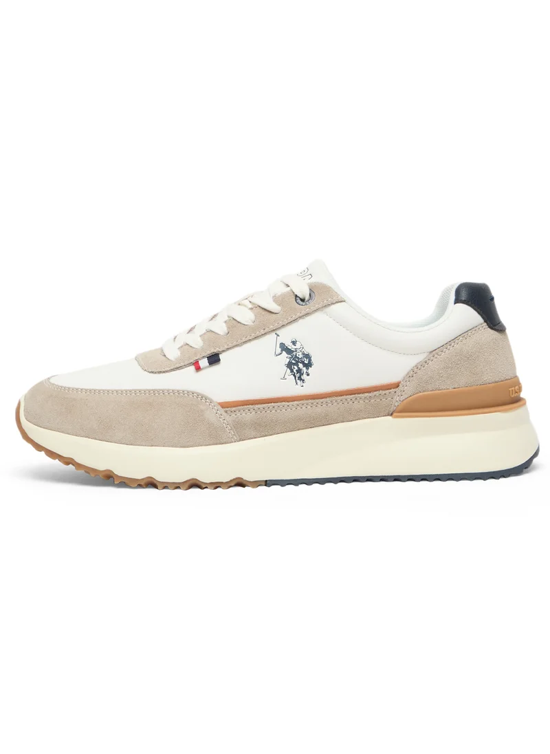 U.S. Polo Assn. Men's Low-Top Sneakers in White with Suede Accents – Stylish and Comfortable Footwear for Everyday Wear