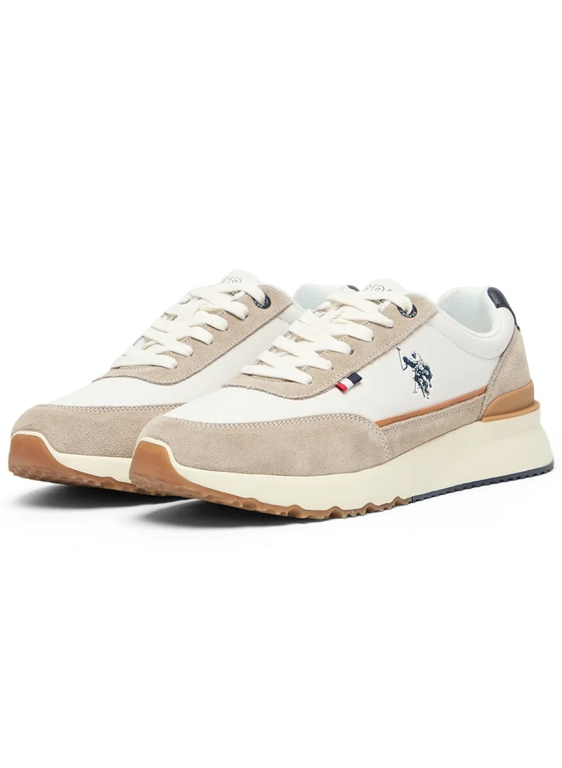 يو اس بولو اسن Men's Low-Top Sneakers in White with Suede Accents – Stylish and Comfortable Footwear for Everyday Wear