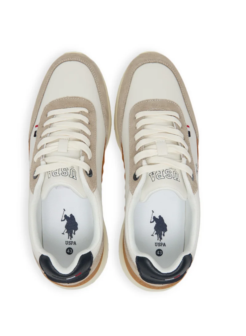 يو اس بولو اسن Men's Low-Top Sneakers in White with Suede Accents – Stylish and Comfortable Footwear for Everyday Wear