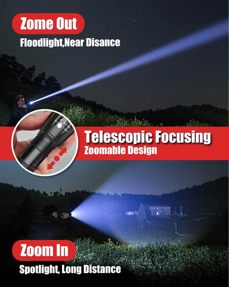 Victoper LED Flashlight 2 Pack, Bright 2000 Lumens Tactical Torch High Lumens with 5 Modes, Waterproof Zoomable Flash Light for Outdoor, Gifts for Camping Essentials Gear - Image 3