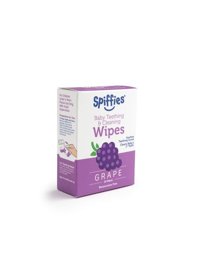 Spiffies مناديل العناية بالفم للأطفال - مناديل لثة وأسنان لتخفيف التسنين وتنظيف أسنان الرضع والأطفال الصغار - مناديل أسنان للأطفال مع زايليتول للأعمار من 0 إلى 12 شهرًا وما فوق (عنب 20 قطعة 3 عبوات) - Image 4