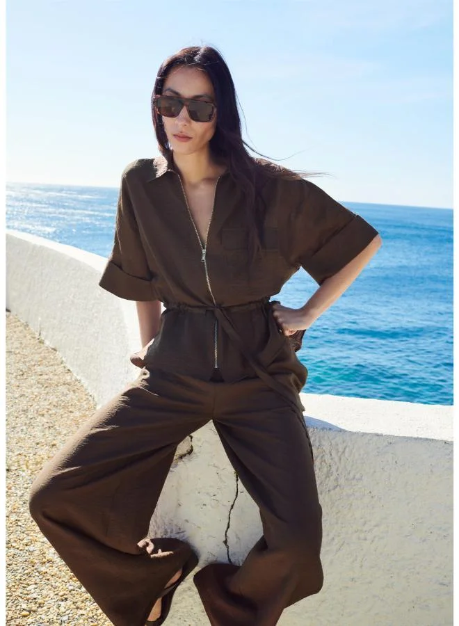 MANGO Linen palazzo trousers