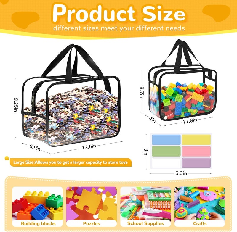 Mhtdet 8 Colors Large Toy Storage Bags with Labels, Reusable Clear PVC Board Game Storage, Travel Waterproof Organizer Bags with Zipper for Building Blocks, Puzzle, Kids Books - Image 2