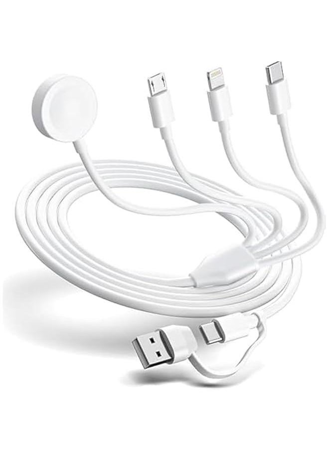 Generic - 4 in 2 Multi Charging Cable for Apple Watch Charger, USB A/USB C Input Travel Charger with Lightning/Type C/Micro/Magnetic, Compatible with iPhone 15 14 13 iWatch 1-9 Galaxy S23 S22-1.2m (White) - Image 1