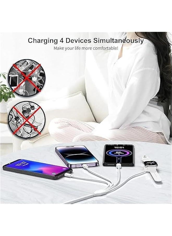 Generic - 4 in 2 Multi Charging Cable for Apple Watch Charger, USB A/USB C Input Travel Charger with Lightning/Type C/Micro/Magnetic, Compatible with iPhone 15 14 13 iWatch 1-9 Galaxy S23 S22-1.2m (White) - Image 1