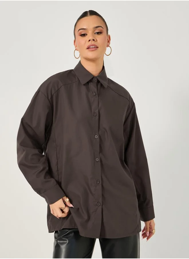 Styli Oversized Button Details Long Sleeve Shirt