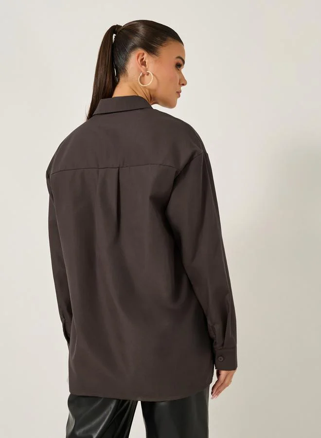 Styli Oversized Button Details Long Sleeve Shirt