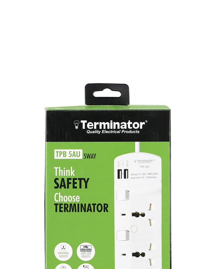 Terminator Terminator 5 Way Universal Power Extension with 2 USB option - TPB 5AU 