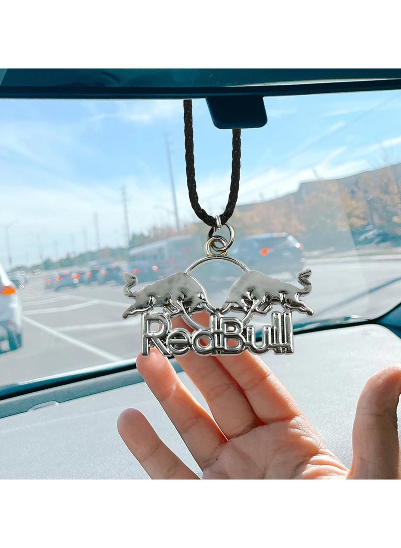 NMC Car Mirror Hanging Pendant Fancy RedBull Logo Fancy Pendant Metal Mini Car Decoration Chain  1 Pcs Silver - Image 5