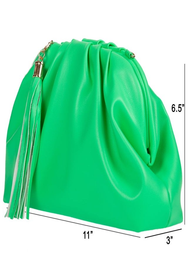 JNB Dumpling Bag for Women Neon Lime Cloud Clutch Purse Soft PU Leather Tassel Crossbody Shoulder Handbag Magnetic Closure Zip Pocket Party Wedding Cocktail Evening Outfit Trendy,S/Lime - Image 5