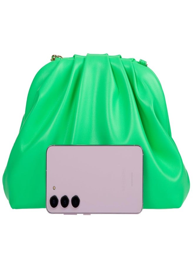 JNB Dumpling Bag for Women Neon Lime Cloud Clutch Purse Soft PU Leather Tassel Crossbody Shoulder Handbag Magnetic Closure Zip Pocket Party Wedding Cocktail Evening Outfit Trendy,S/Lime - Image 4