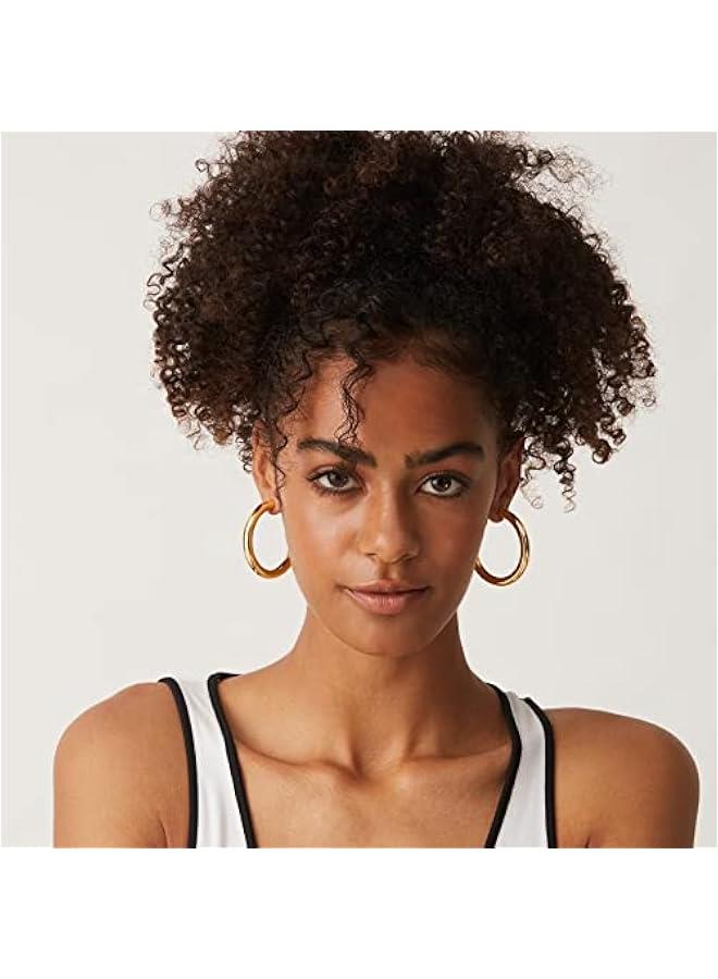 PAVOI 14K Gold Plated Lightweight Chunky Open Hoops for Women | Trendy Gold Hoop Earrings  - Image 5
