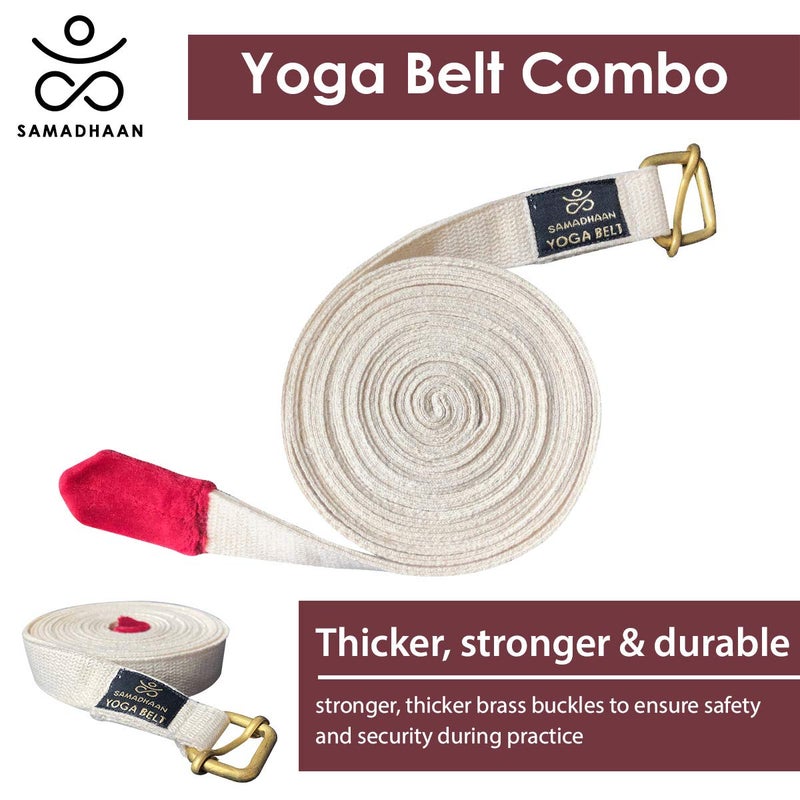 Samadhaan Yoga Strap With Durable Sliding Brass Buckle | Strong & Secure Cotton Yoga Strap | Double Thickness Adjustable Yoga Belt For Daily Stretching  Yoga  Pilates & Fitness (Pack Of 2 With Box) - Image 2