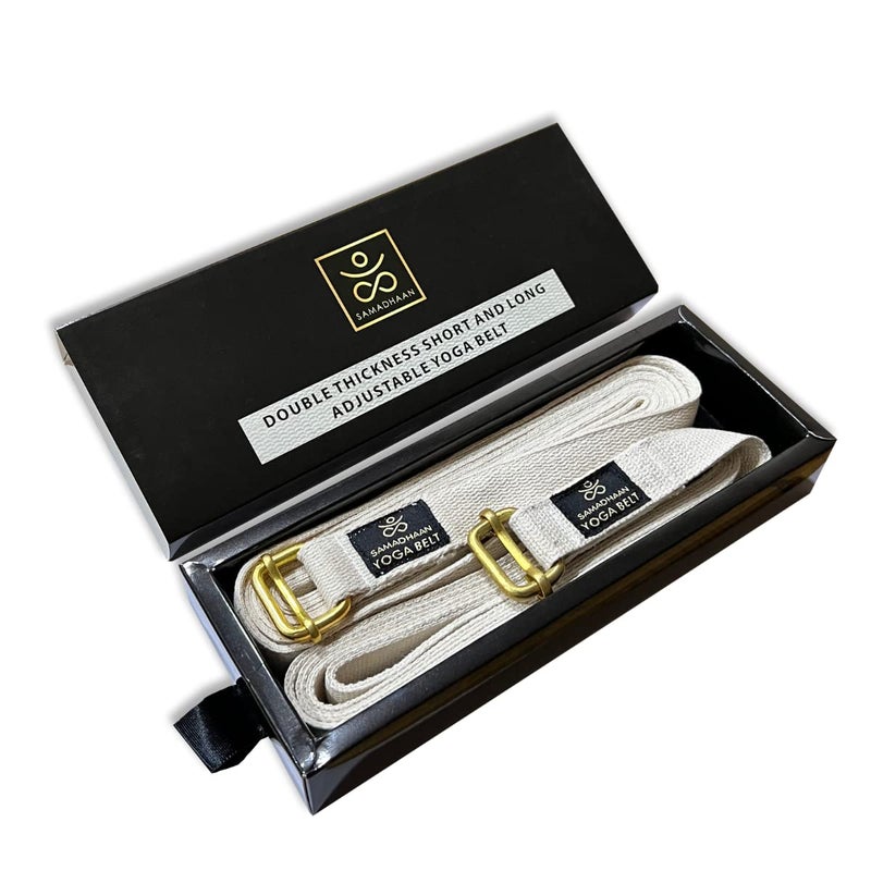 Samadhaan Yoga Strap With Durable Sliding Brass Buckle | Strong & Secure Cotton Yoga Strap | Double Thickness Adjustable Yoga Belt For Daily Stretching  Yoga  Pilates & Fitness (Pack Of 2 With Box) - Image 1