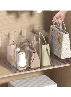 CityRiya-Long Handbag Organizer Purse Organizer for Closet, 4 Sections Bag Closet Shelf Divider Purse Display Stand, Purse Handbag Storage Organizer, Clear Desk File Sorter Stand Holder Bookshelf  - Image 1