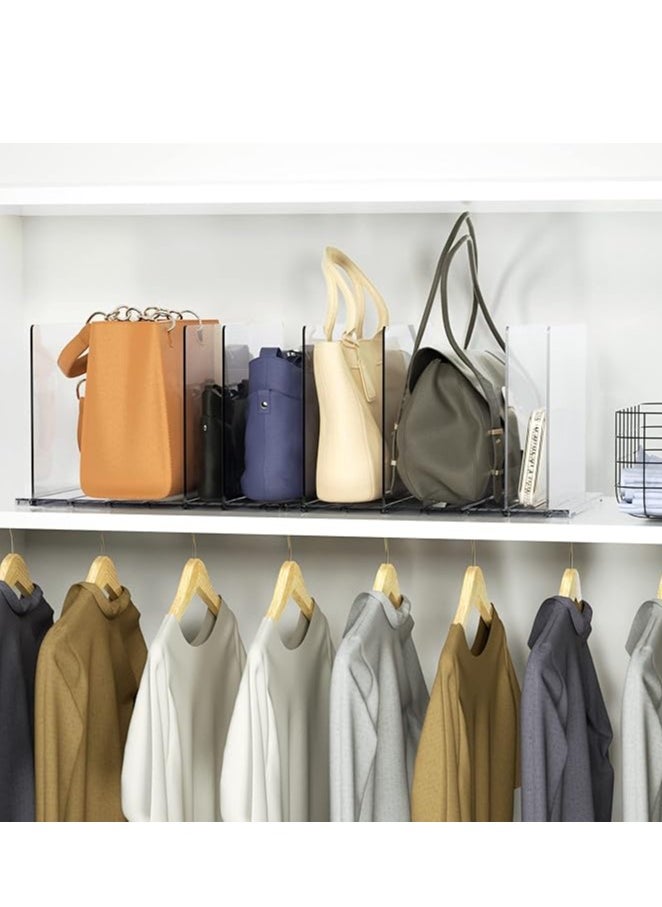 Handbag Organizer Purse Organizer for Closet, 4 Sections Bag Closet Shelf Divider Purse Display Stand, Purse Handbag Storage Organizer, Clear Desk File Sorter Stand Holder Bookshelf