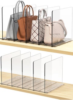CityRiya-Long Handbag Organizer Purse Organizer for Closet, 4 Sections Bag Closet Shelf Divider Purse Display Stand, Purse Handbag Storage Organizer, Clear Desk File Sorter Stand Holder Bookshelf  - Image 5