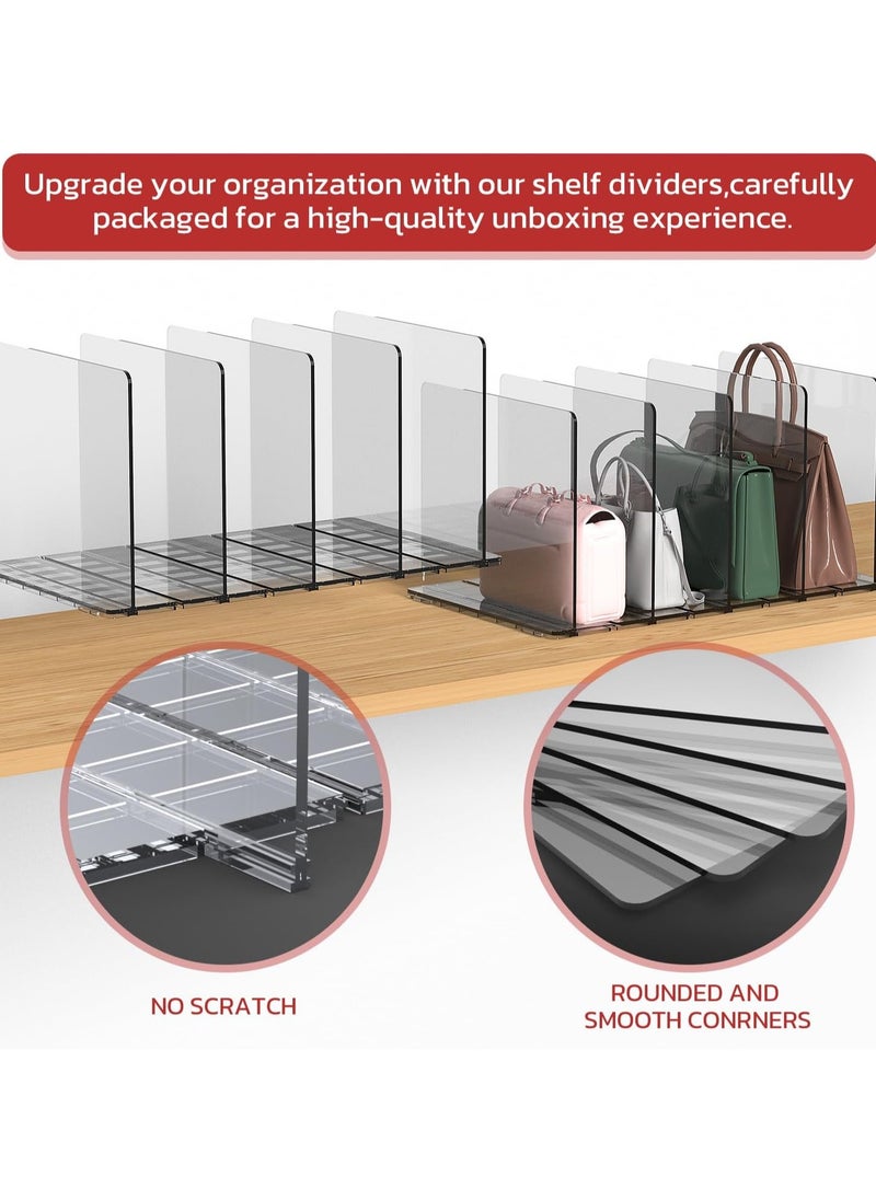 Handbag Organizer Purse Organizer for Closet, 4 Sections Bag Closet Shelf Divider Purse Display Stand, Purse Handbag Storage Organizer, Clear Desk File Sorter Stand Holder Bookshelf