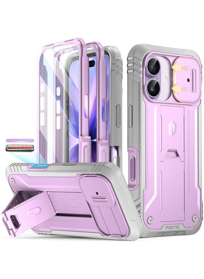 POETIC for iPhone 17 Case with Camera Control Capture Button, [Slide Camera Cover] [Built-in Stand] [Built-in Screen Protector] Full-Body Military Grade Rugged Phone Case for iPhone 17, Purple - Image 1